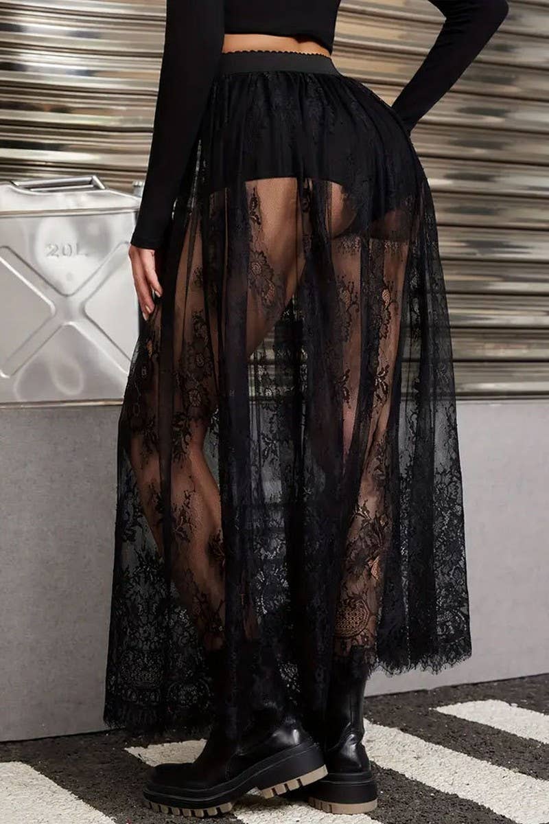 Ninexis Lace See - Through Skirt - Black - CWBLS0167-BLACK-S