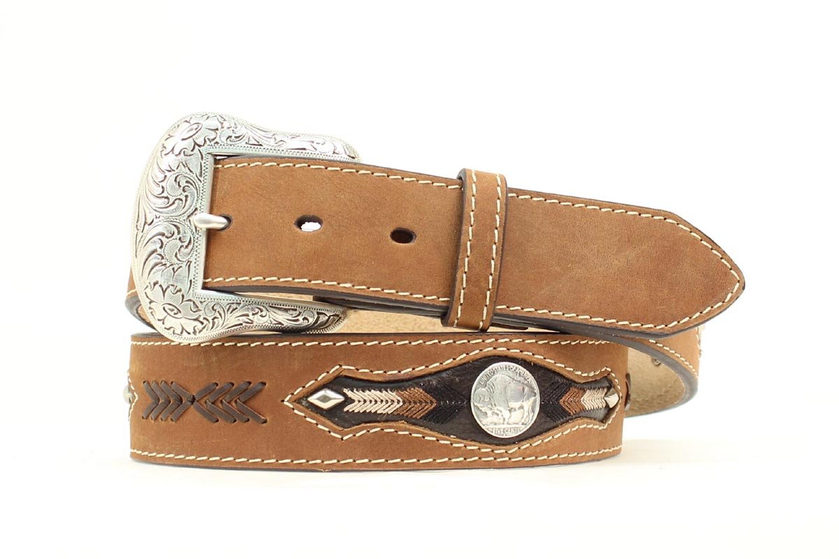 Nocona Men's Medium Brown Distressed Buffalo Nickel Western Belt - N2412044 - 32