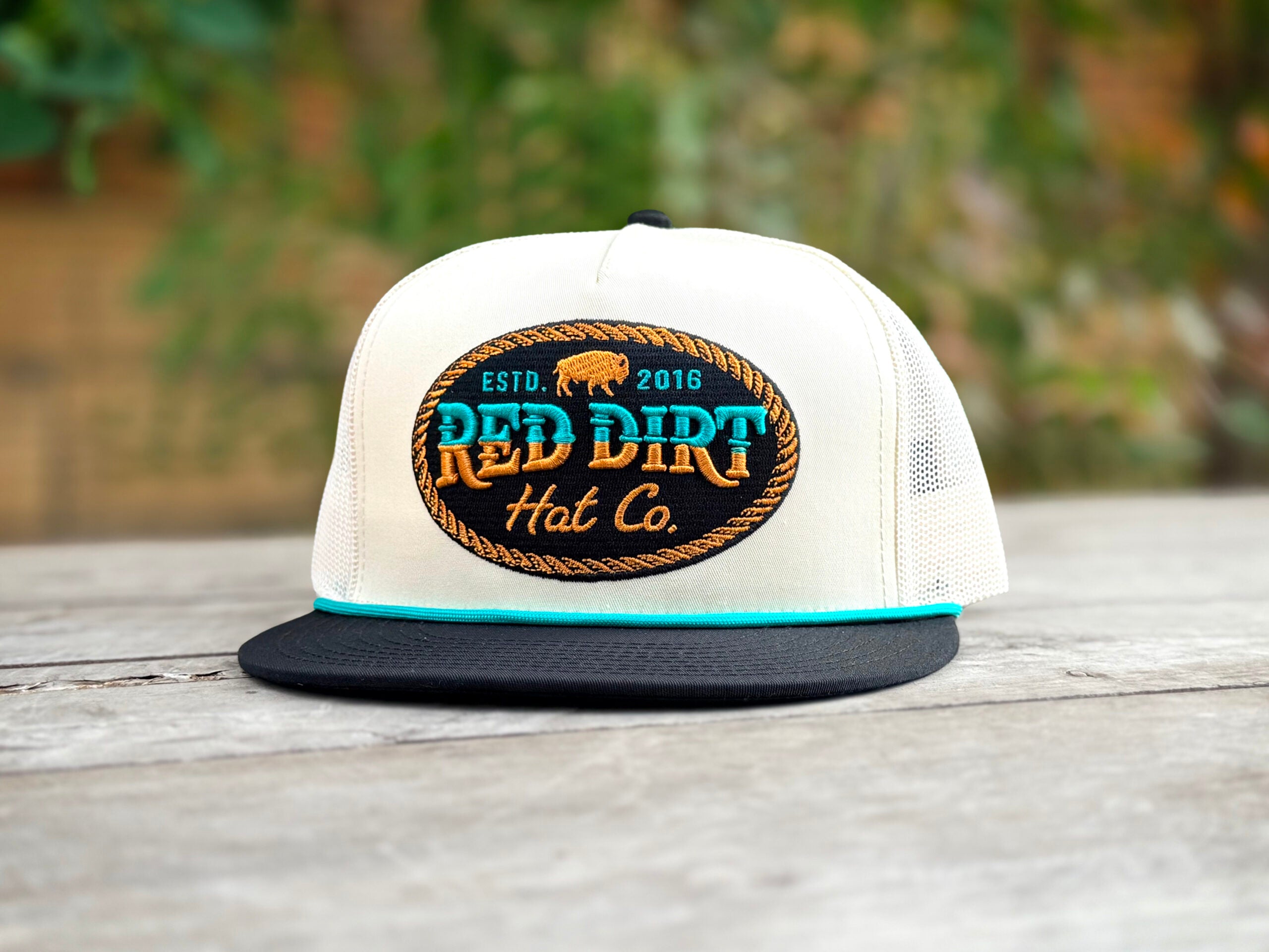 Red Dirt Hat Co. Buffalo Buckle - Stone - Black Bill TQ Rope 5 Panel