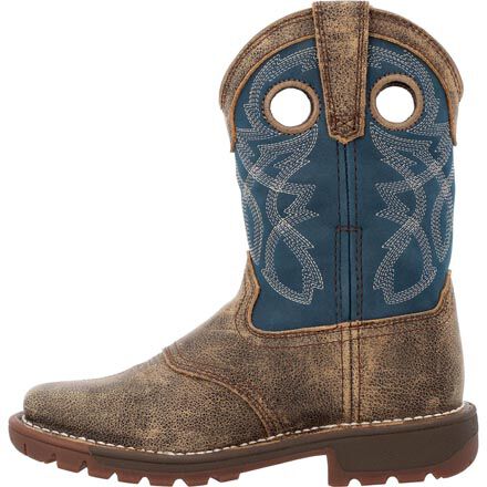 Rocky Boys 8" Big Kids Legacy 32 Brown & Blue Square Toe Waterproof Western Boot - RKW0409Y - 3.5M