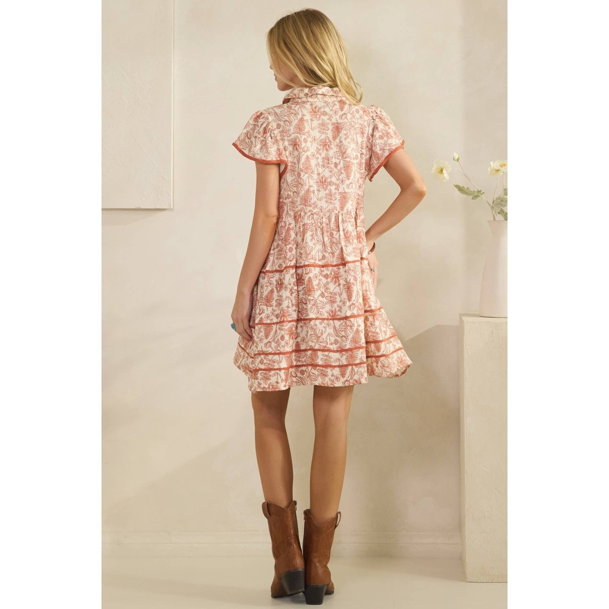 Sage + Fig Vintage Inspired Floral Shirt Dress - Antique Brass - SD7685-S
