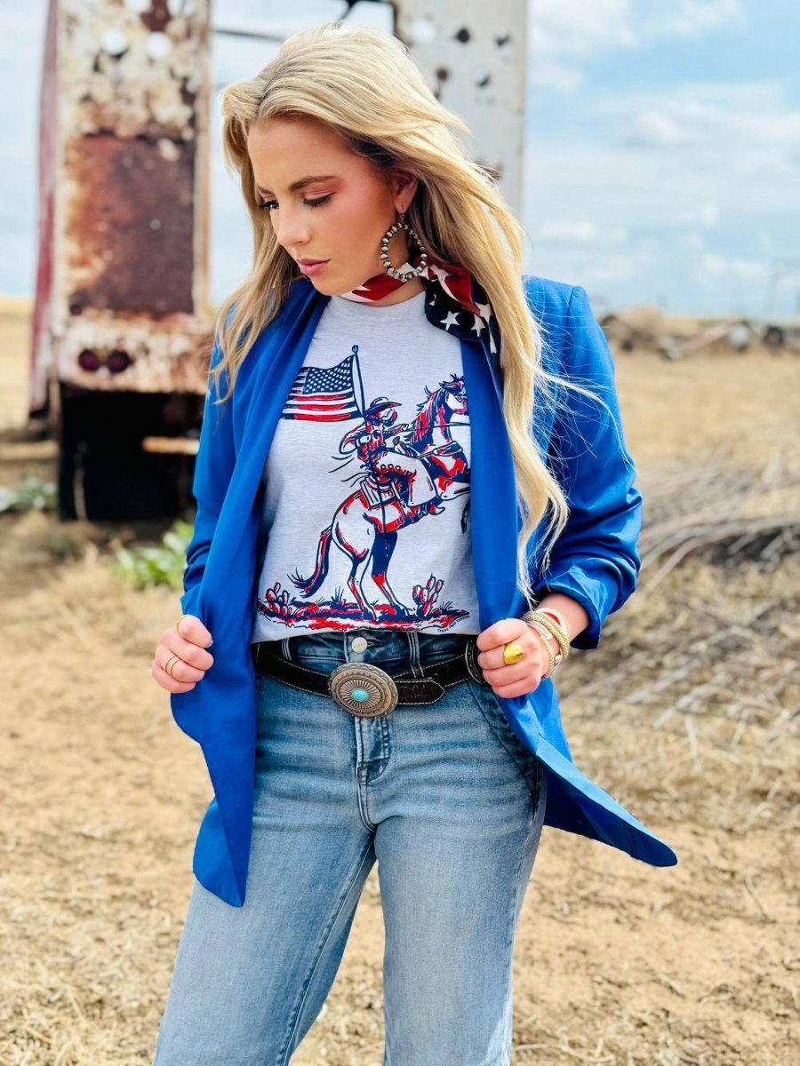 Texas True Threads Patriotic Cowboy Tee - White Fleck - 3413-WHITEFLECK-S