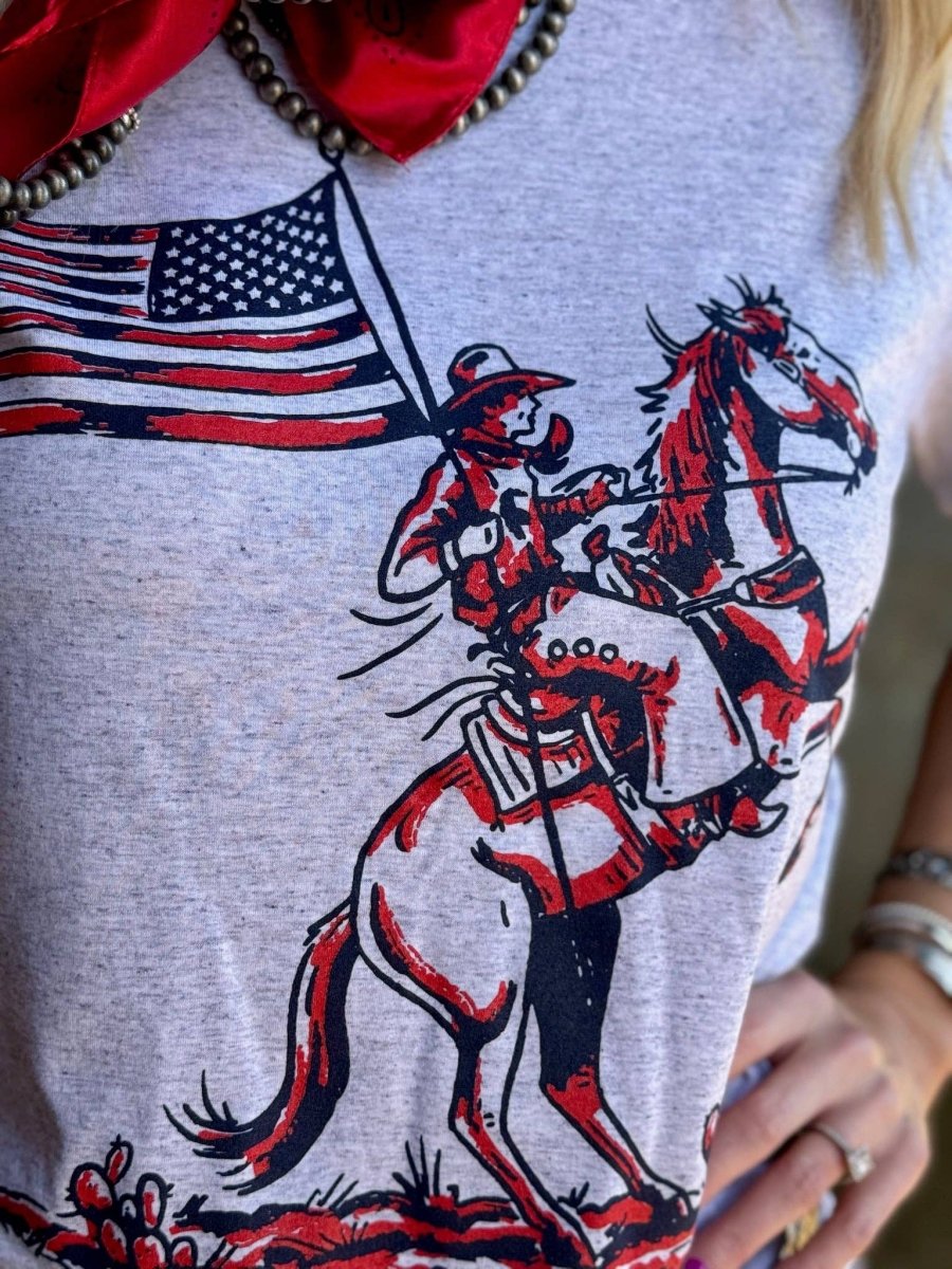 Texas True Threads Patriotic Cowboy Tee - White Fleck - 3413-WHITEFLECK-S