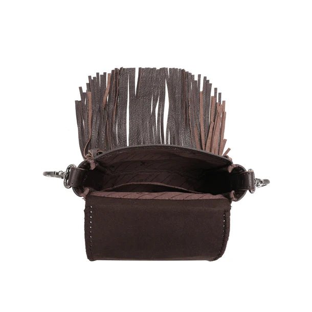 Montana West Genuine Leather Tooled Collection Fringe Crossbody - Coffee - RLC-L173CF