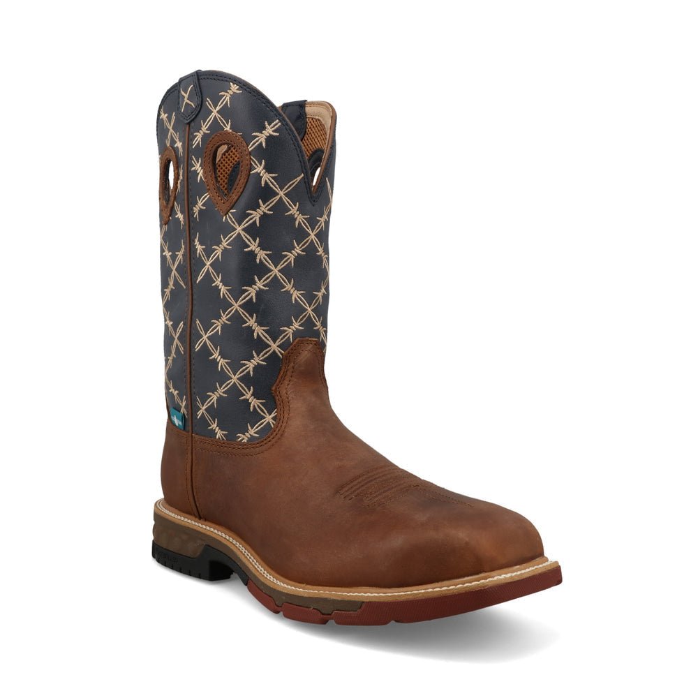 Twisted X Men's 12" Western Nano Comp Toe Met Guard Hazel & Navy Work Boot - MXBNWM1 - 7D