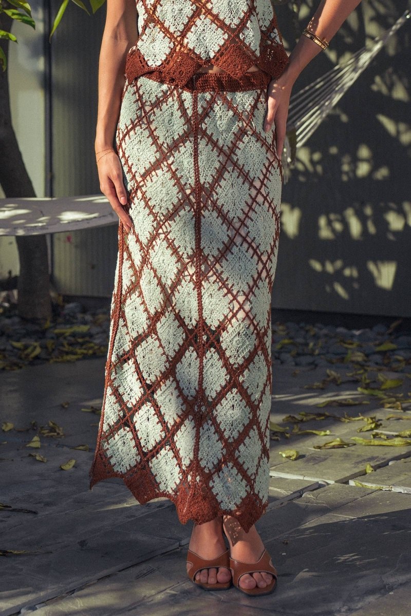 Diamond Pattern Open - Knit Crochet Skirt Mint Brown - UDSK0098-S/M