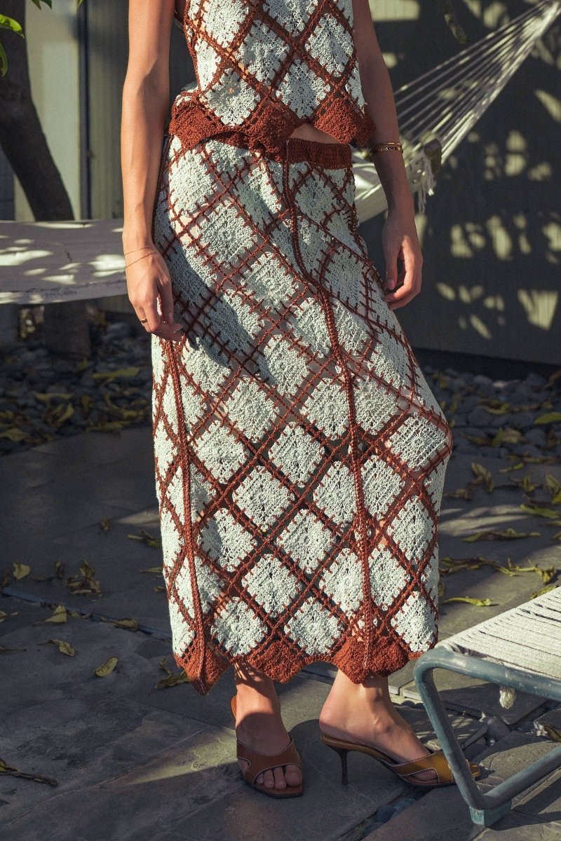 Diamond Pattern Open - Knit Crochet Skirt Mint Brown - UDSK0098-S/M