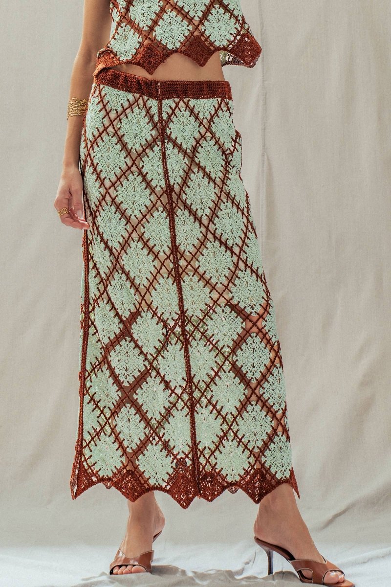 Diamond Pattern Open - Knit Crochet Skirt Mint Brown - UDSK0098-S/M