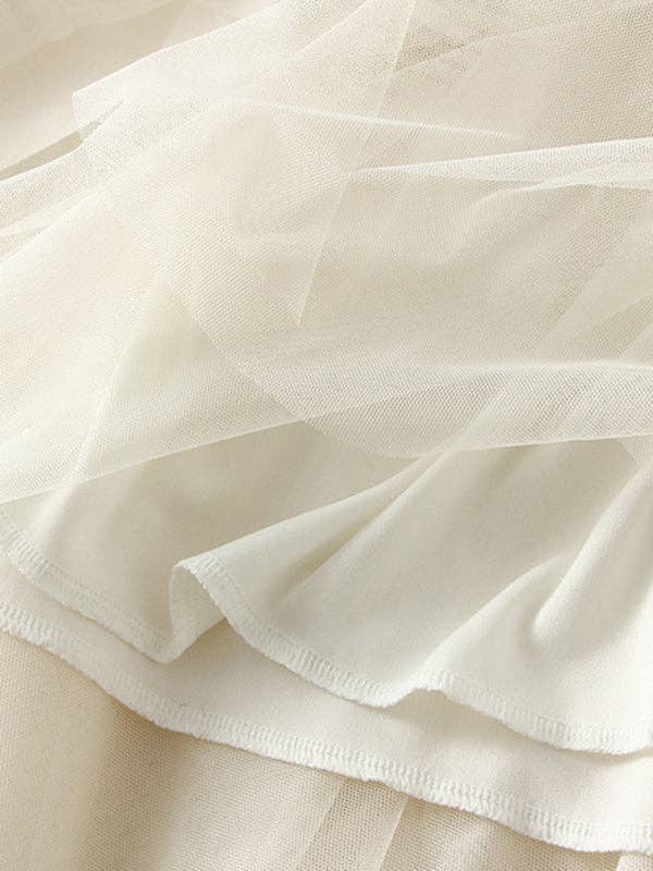 Gauze Pleated Solid Color Split - Joint A - Line Loose Skirt - Apricot - ONE SIZE - CY-128259