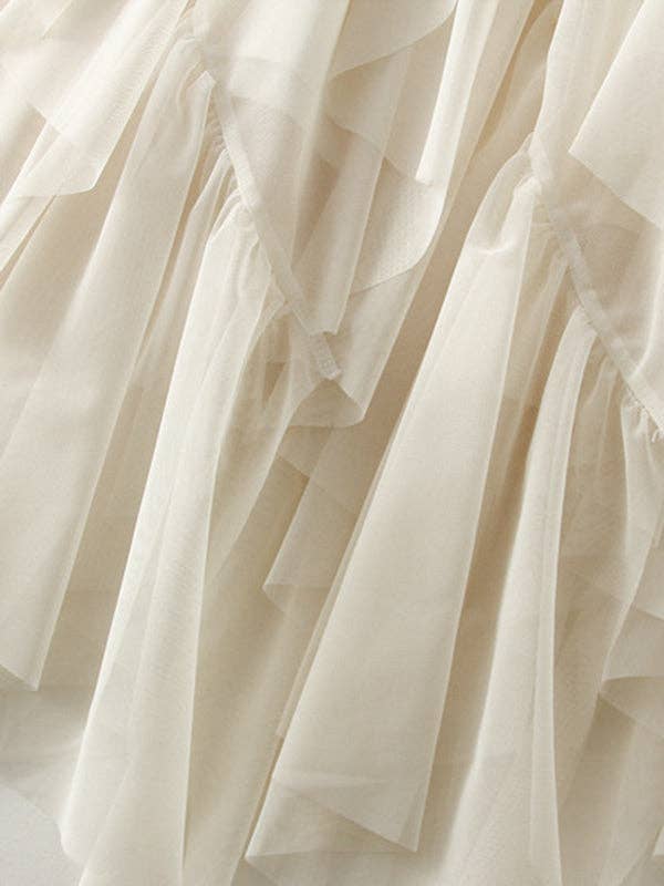 Gauze Pleated Solid Color Split - Joint A - Line Loose Skirt - Apricot - ONE SIZE - CY-128259