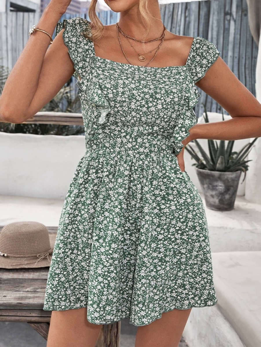 Bohemian Style Backless Pleated Floral Jumpsuit - Green - FRNMW-37-1115-S