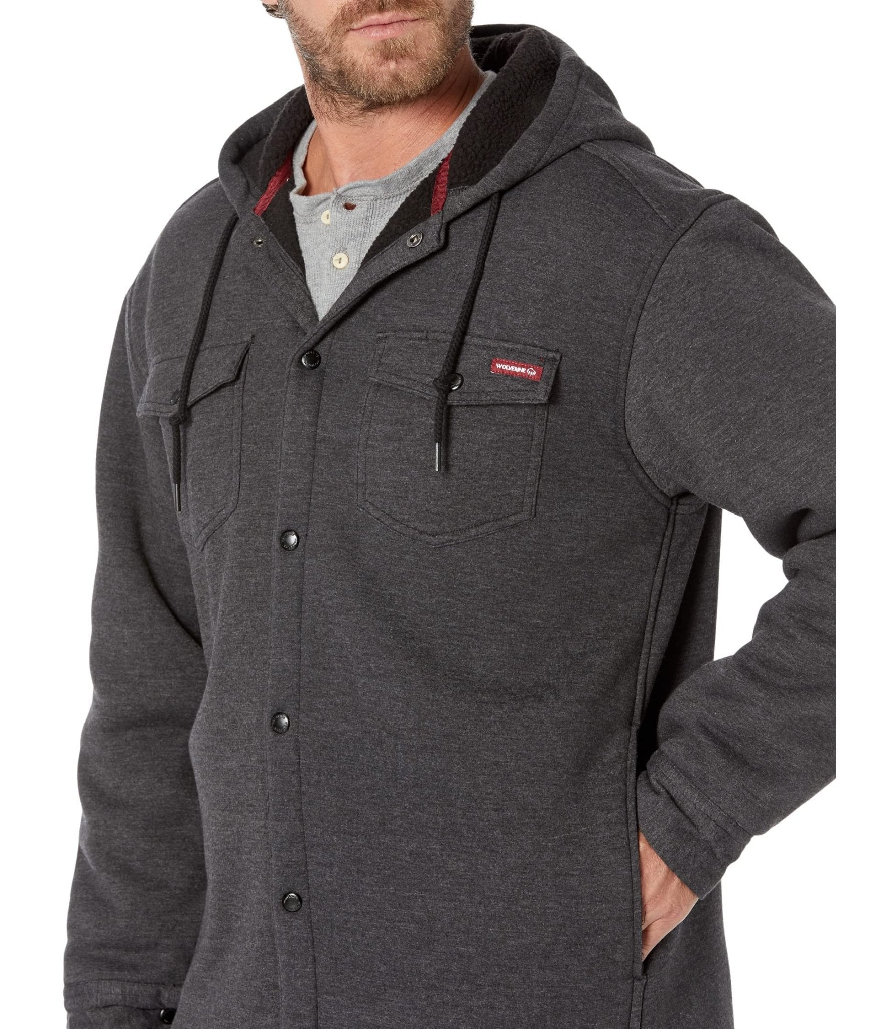 Wolverine Men's Bucksaw Black Heather Knit Hooded Shirt Jacket - W1208330 - 003 - small