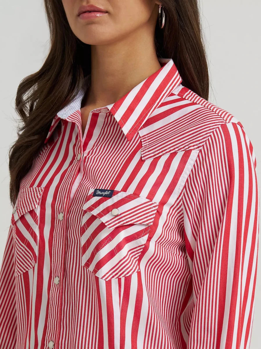 Wrangler Retro Women's Western Dress Snap Shirt - Americana Red - 112379520-XS