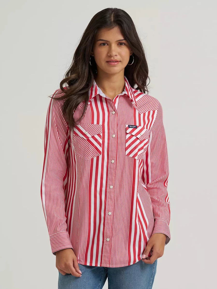 Wrangler Retro Women's Western Dress Snap Shirt - Americana Red - 112379520-XS