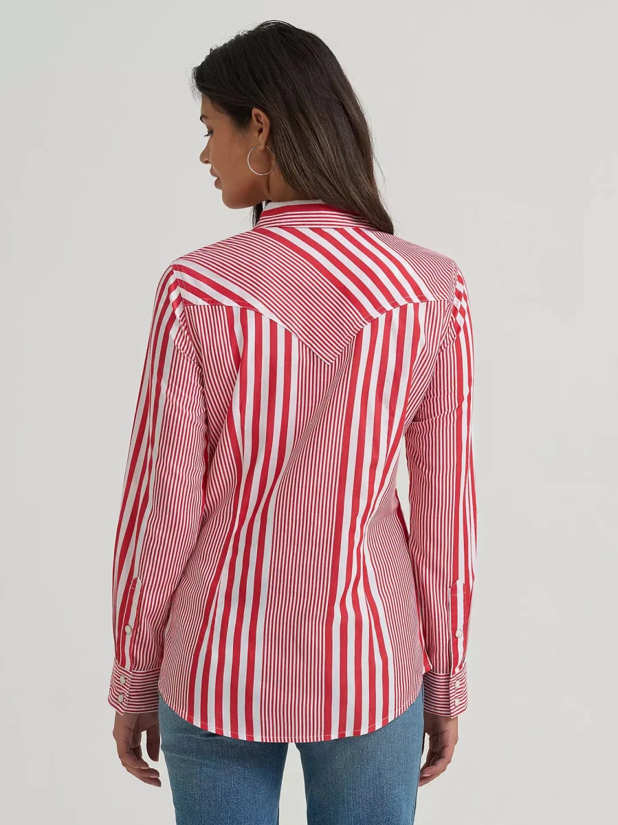Wrangler Retro Women's Western Dress Snap Shirt - Americana Red - 112379520-XS
