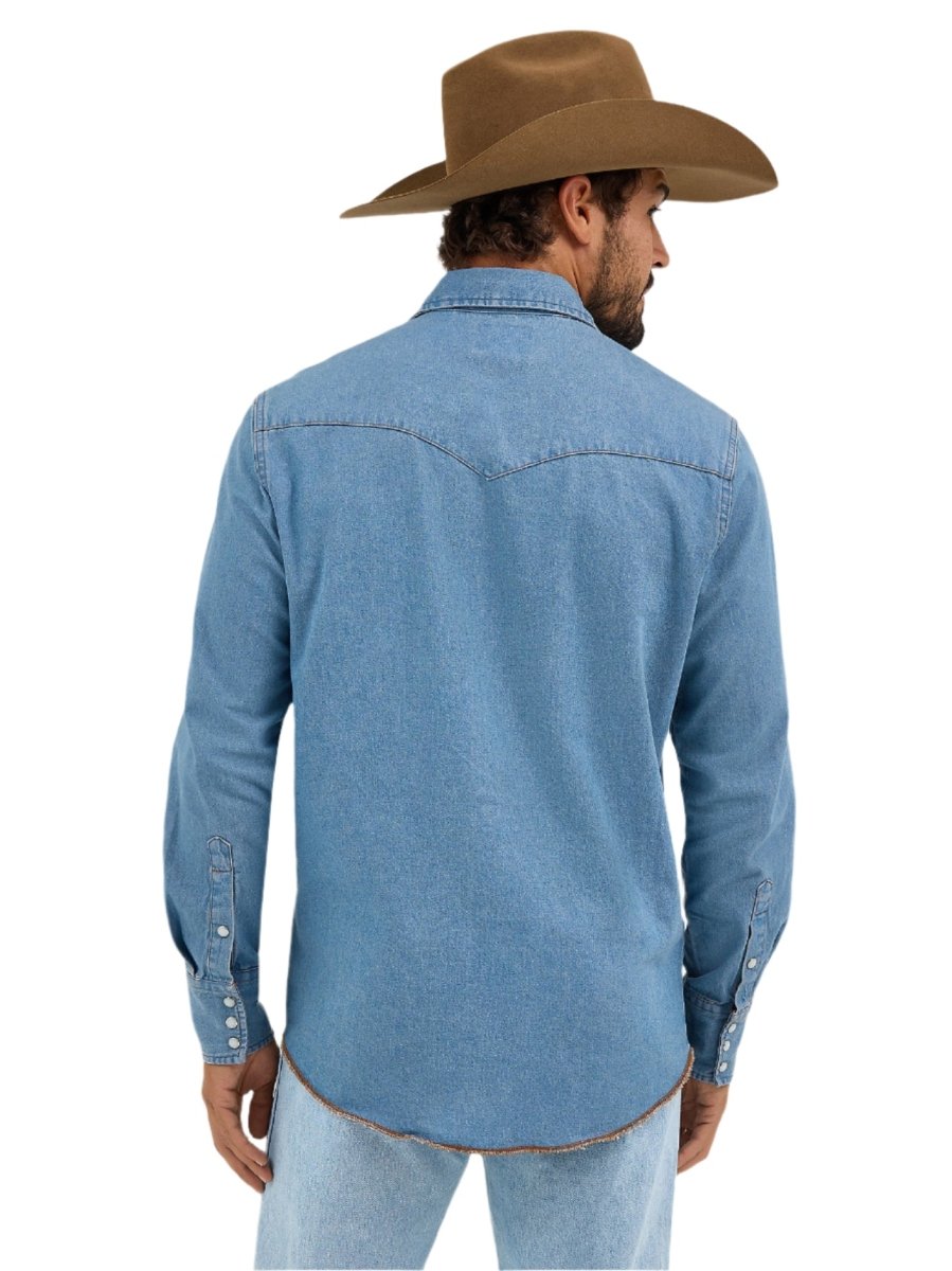 Wrangler Men's Cowboy Cut Long Sleeve Western Stonewash Denim Snap Work Shirt - 70127SW - S