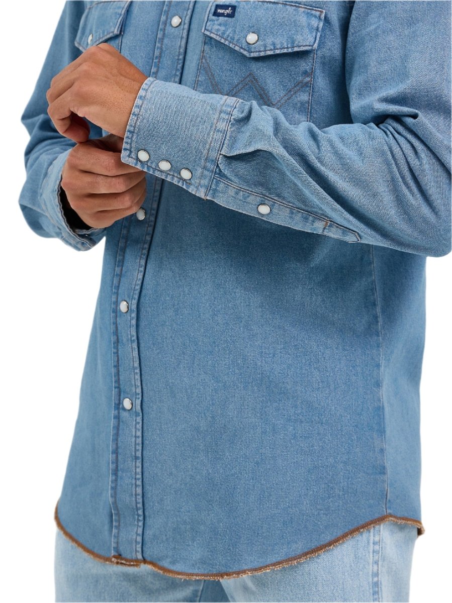 Wrangler Men's Cowboy Cut Long Sleeve Western Stonewash Denim Snap Work Shirt - 70127SW - S