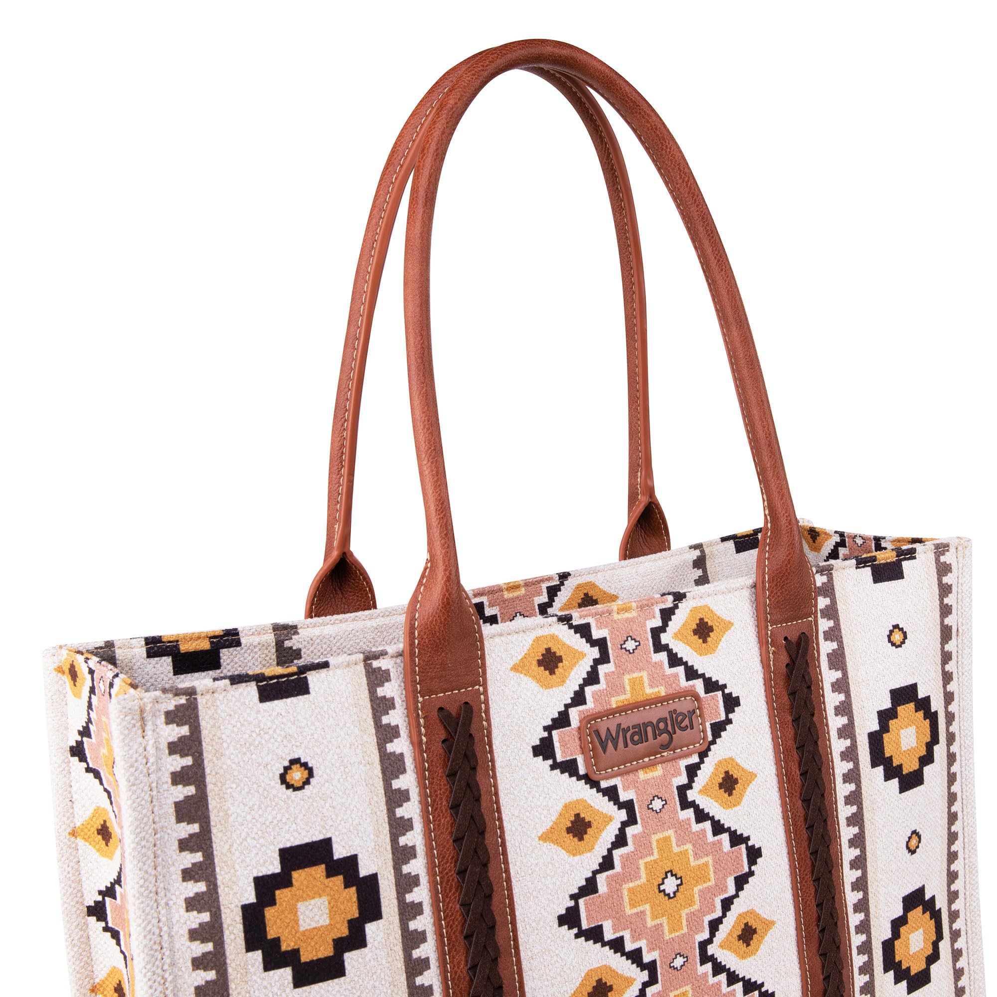 Wrangler Aztec Pattern Dual Sided Coffee Print Canvas Wide Tote Bag - WG2202 - 8119CF