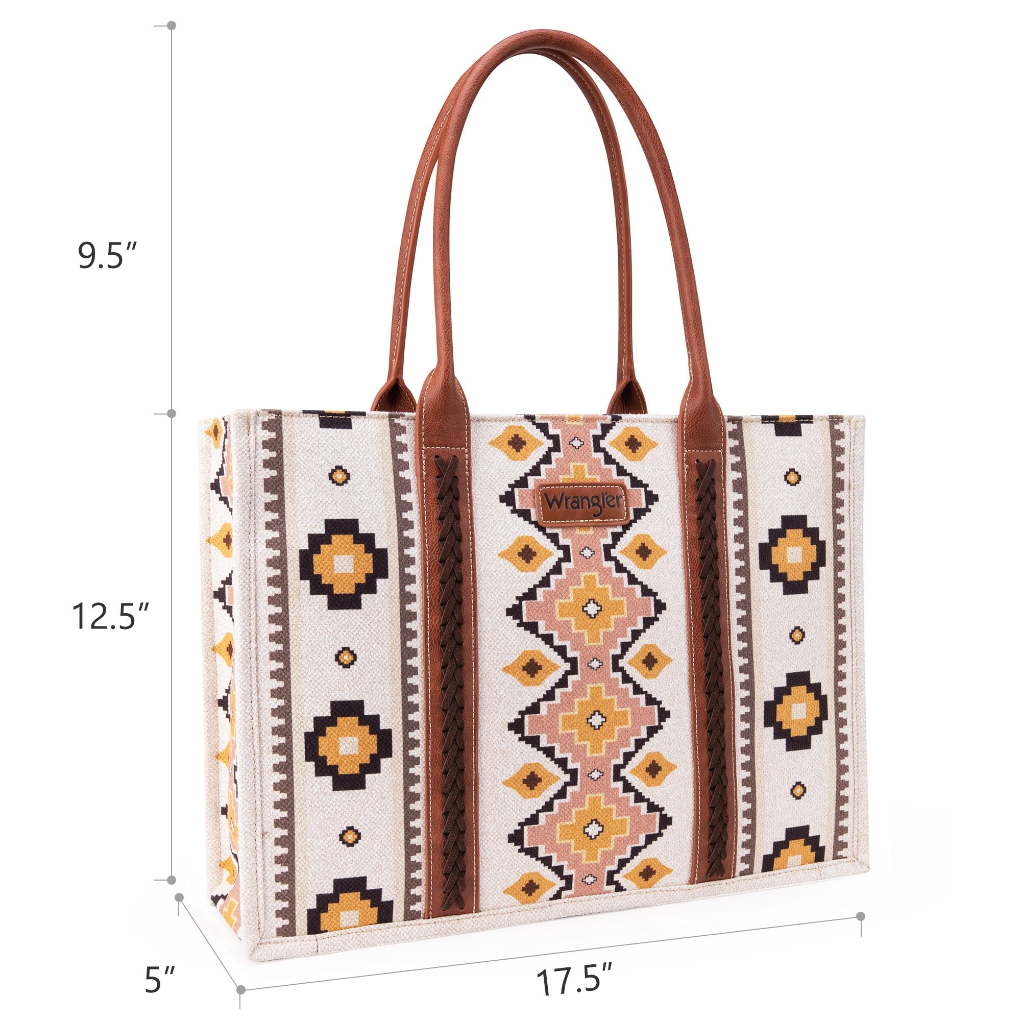 Wrangler Aztec Pattern Dual Sided Coffee Print Canvas Wide Tote Bag - WG2202 - 8119CF