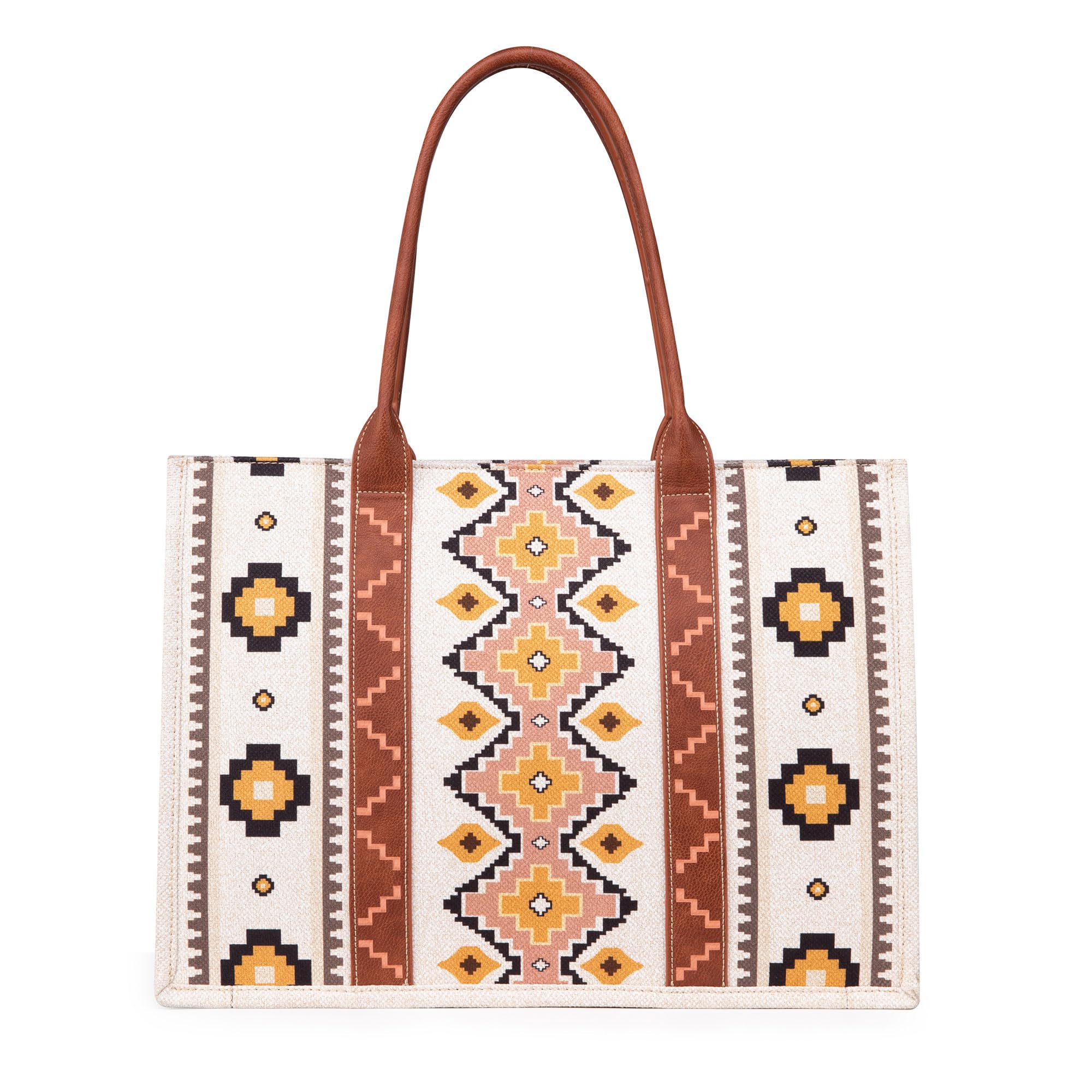 Wrangler Aztec Pattern Dual Sided Coffee Print Canvas Wide Tote Bag - WG2202 - 8119CF