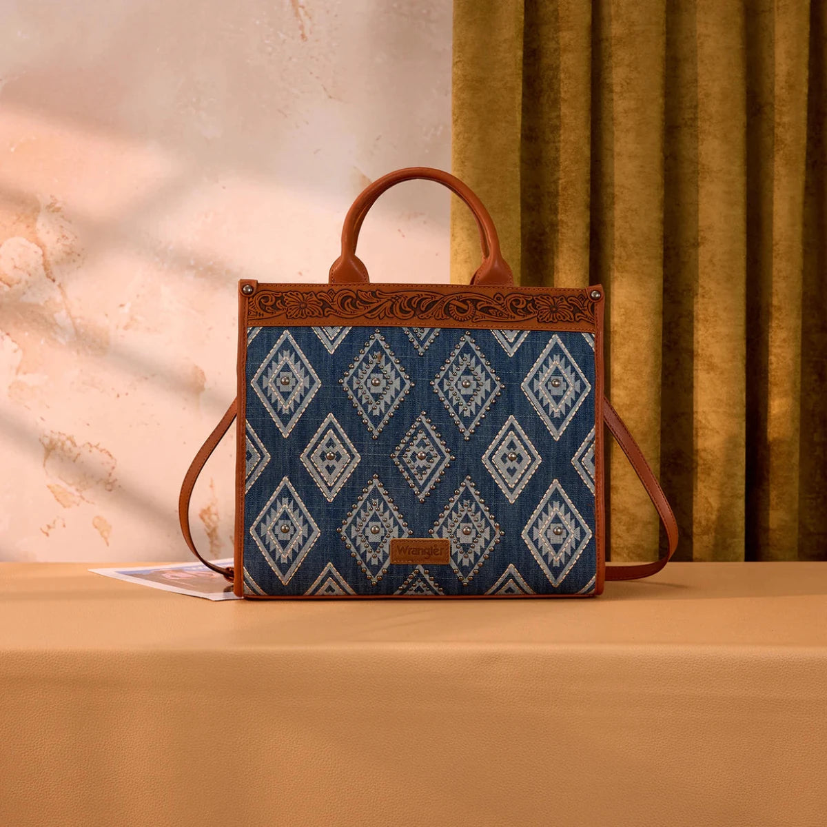 Wrangler Aztec Studded Denim Tote & Crossbody Bag - Jean - WG435-8119JN