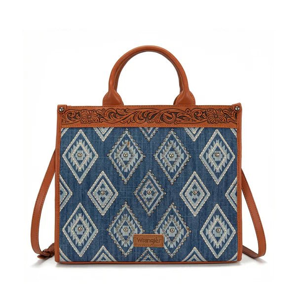 Wrangler Aztec Studded Denim Tote & Crossbody Bag - Jean - WG435-8119JN
