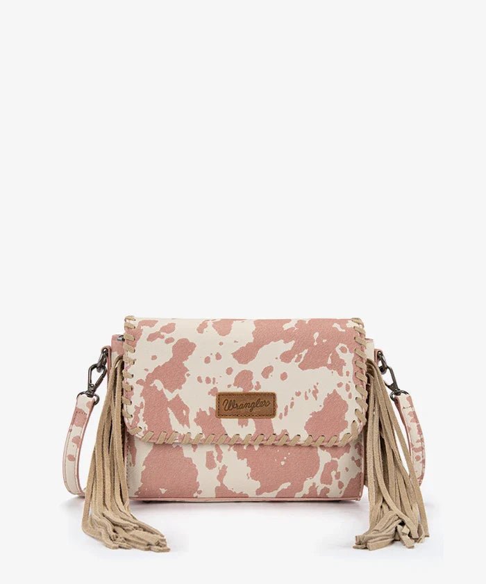 Wrangler Cow Print Fringe Crossbody Bag - Black - WG444-1818BK