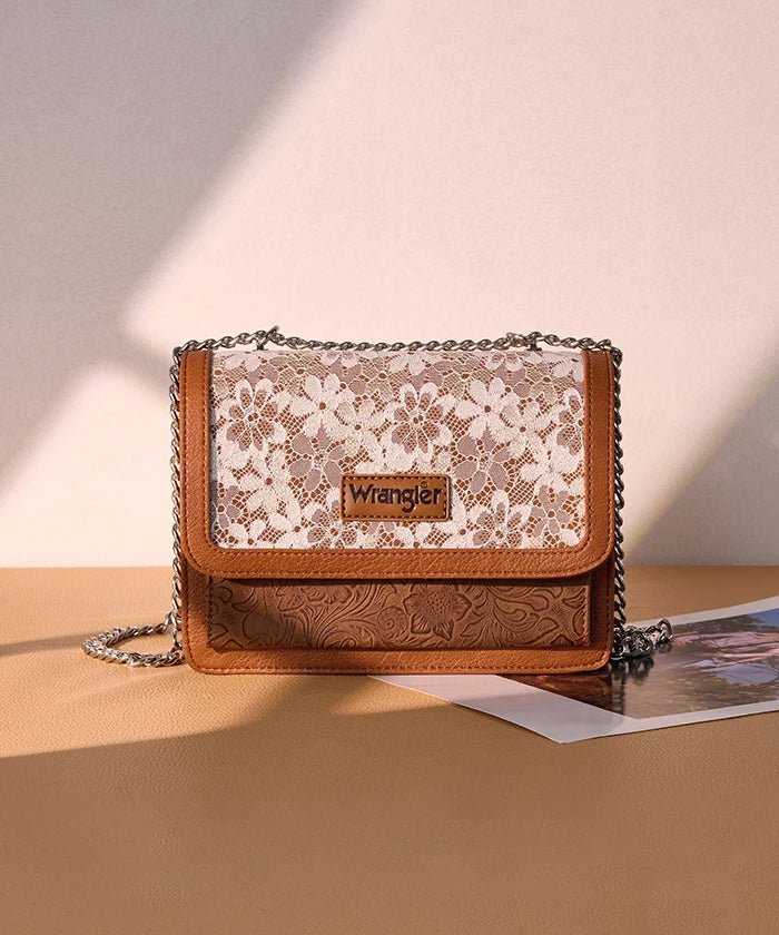 Wrangler Vintage Petal Floral Chain Shoulder Bag - Brown - WG455-2365BR