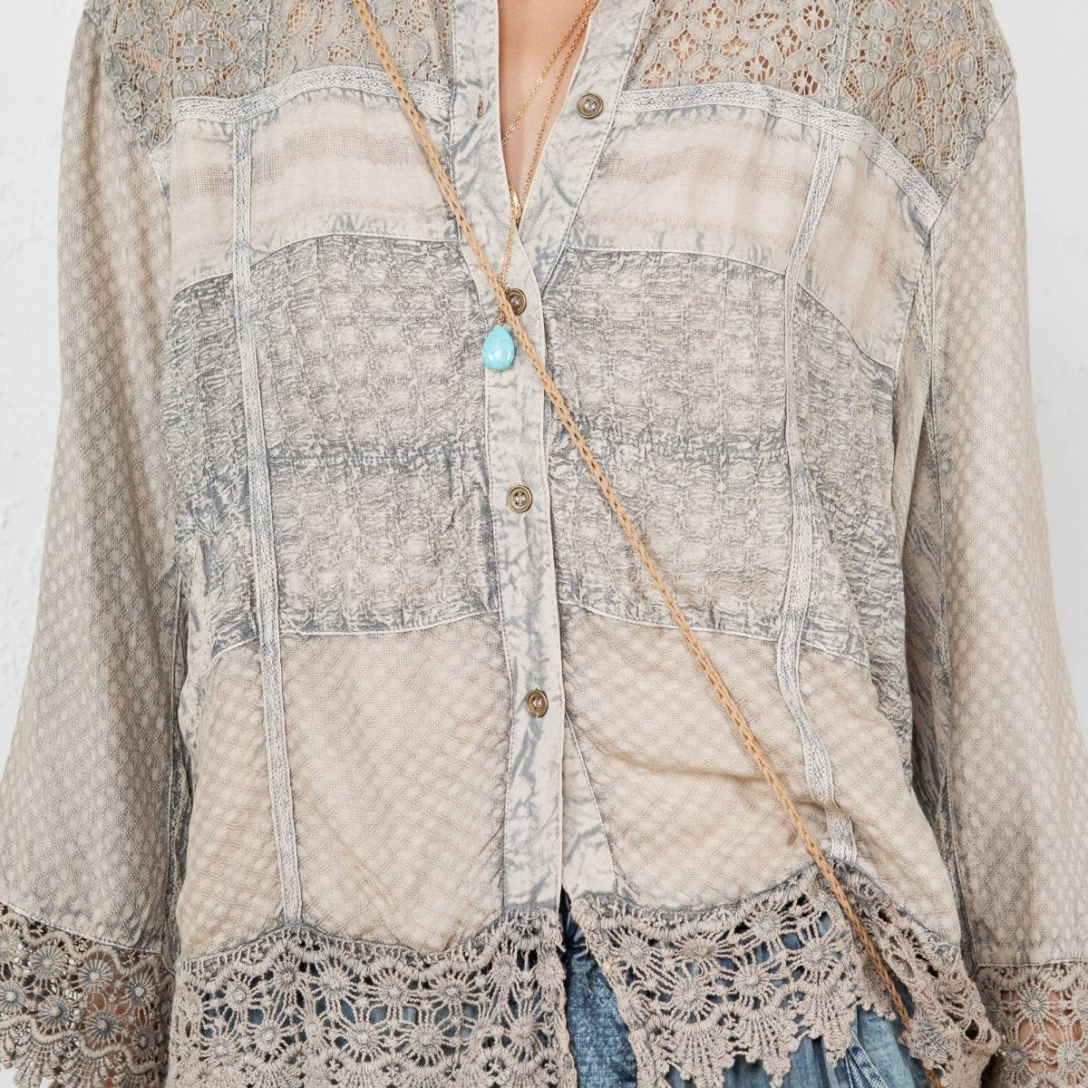 Young Threads Chic Lace Patch Shacket with White Shell Buttons - Latte - TP45303-LATTE-S