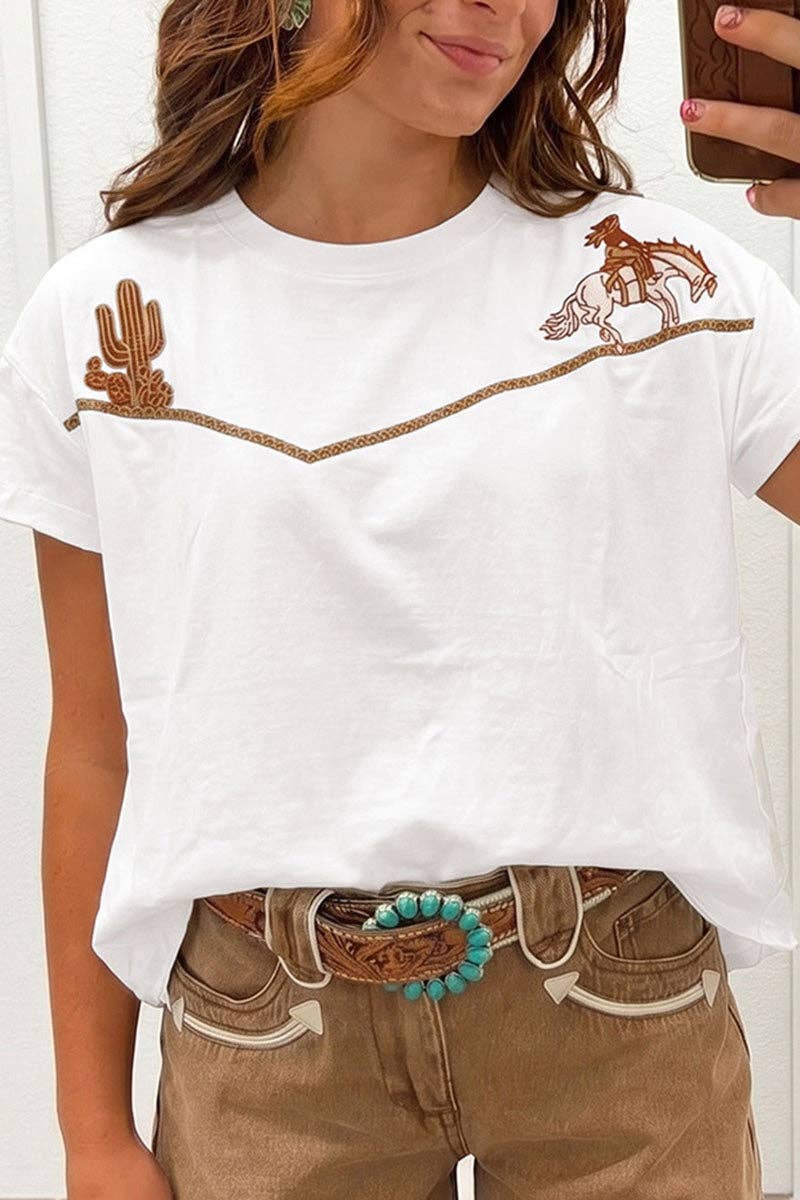 Soli Echo Women's Cactus Pattern Crew Neck T-Shirt