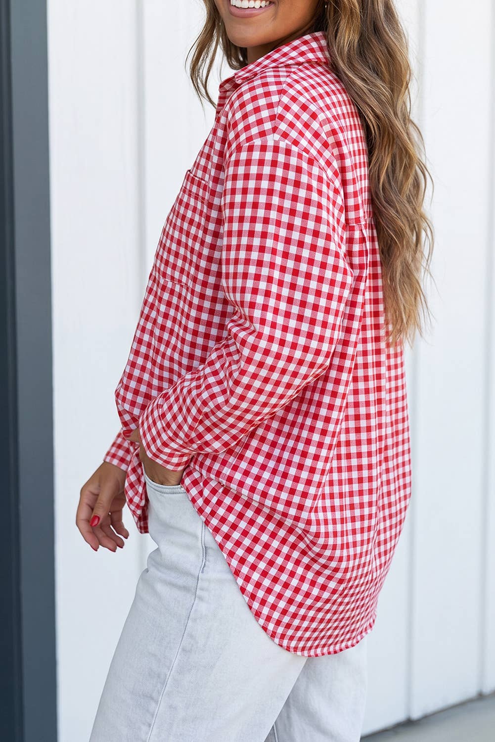 LA Society Las Plaid Tunic Loose Fit Plus Size Shirt - Red