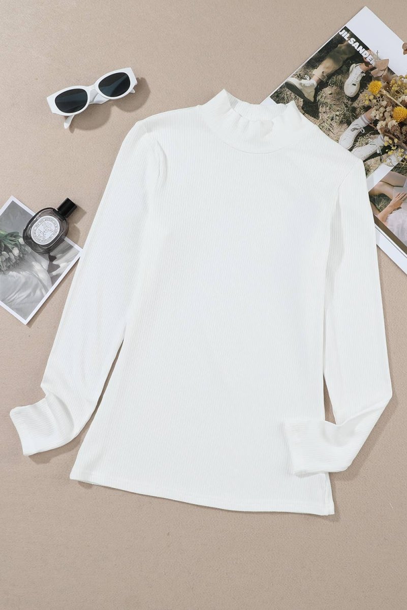 1 the Woman Ribbed Knit High Neck Long Sleeve Top - White - 1TW25122048-P1-XS