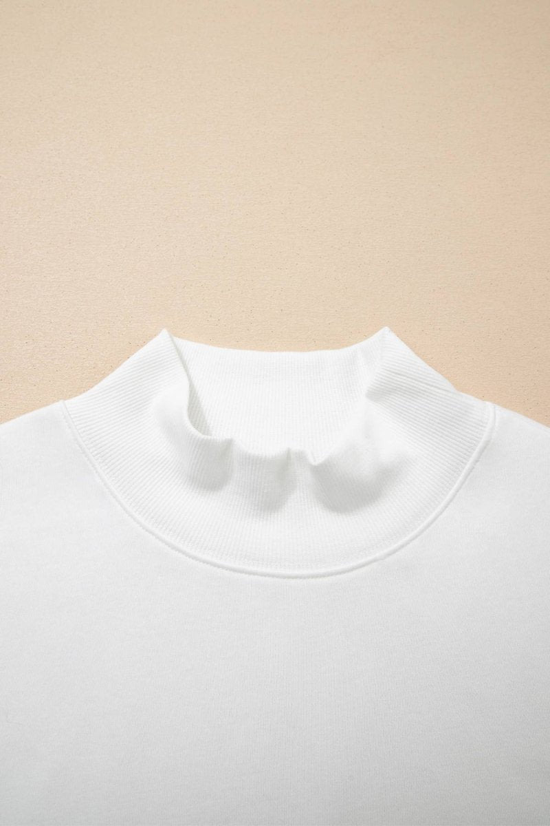 1 the Woman Solid Color Mock Neck Cap Sleeve Loose Top - White - 1TW25136889-P1-S