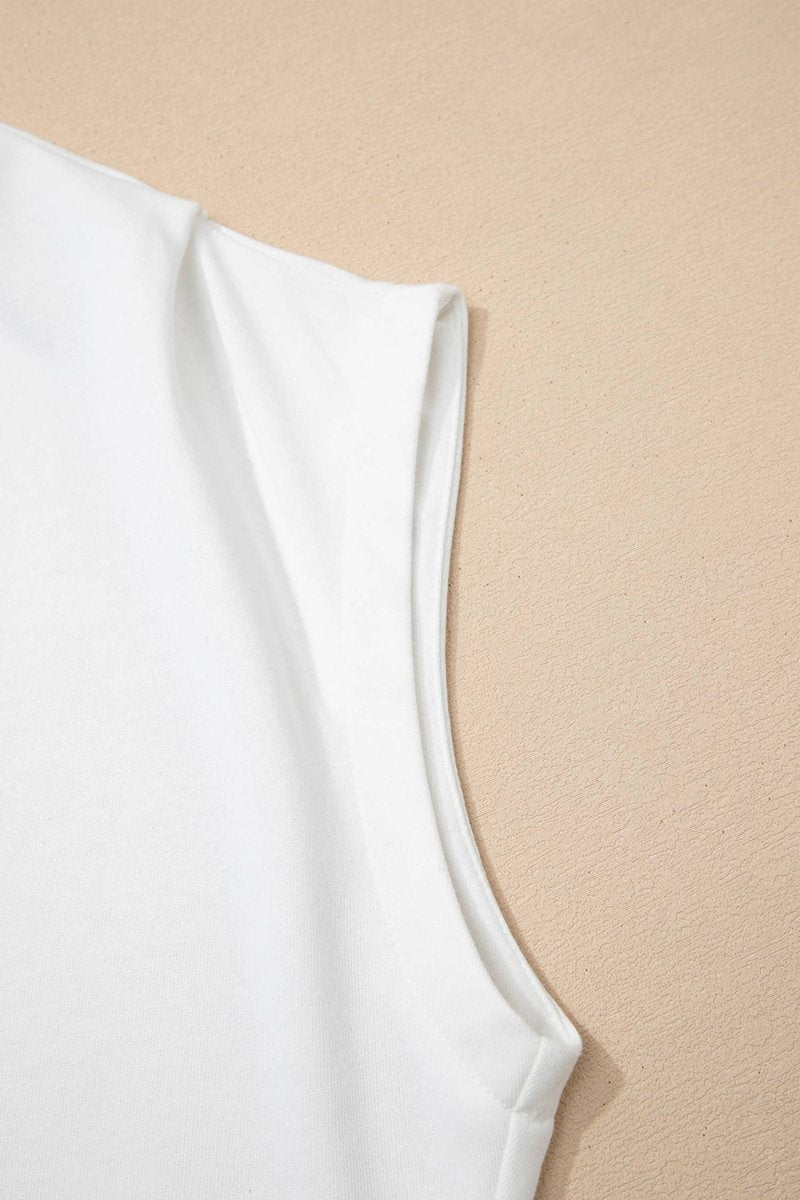 1 the Woman Solid Color Mock Neck Cap Sleeve Loose Top - White - 1TW25136889-P1-S
