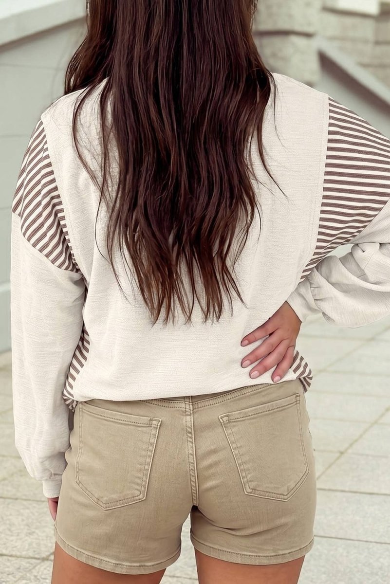 1 the Woman Western Print Patchwork Striped Shift Sweater - Jet Stream - 1TW25138192-P2015-S