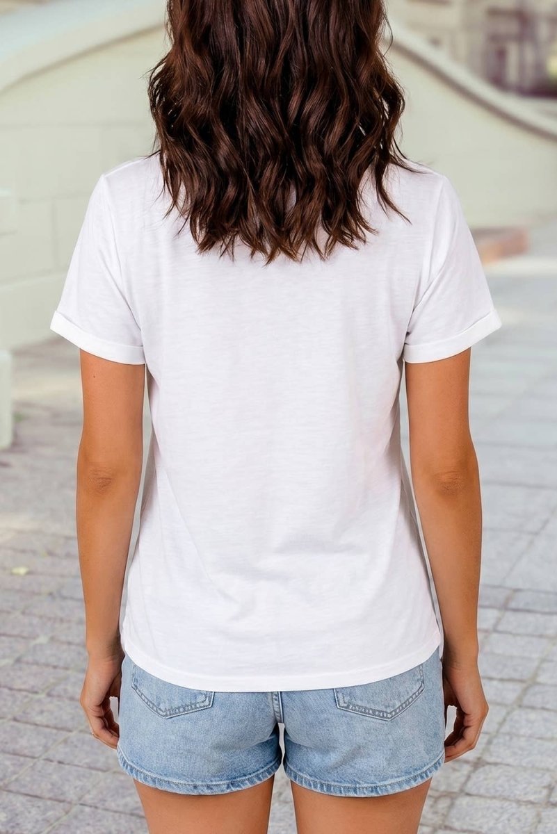 1 the Woman Retro Cowboy Roping Cotton Blend Graphic Tee - White - 1TW25229644-1-S