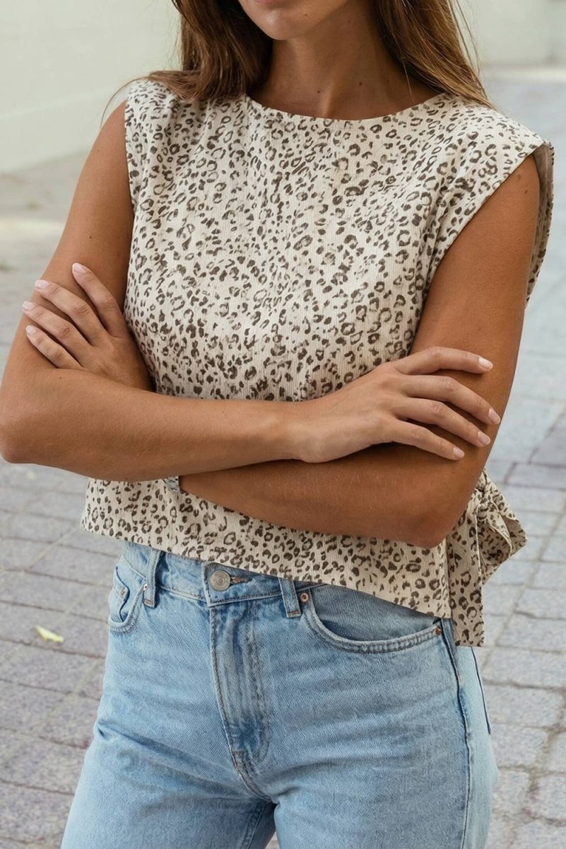 1 the Woman Western Leopard Print Knot Side Twill Vest - Apricot - 1TW853673-P1820-S
