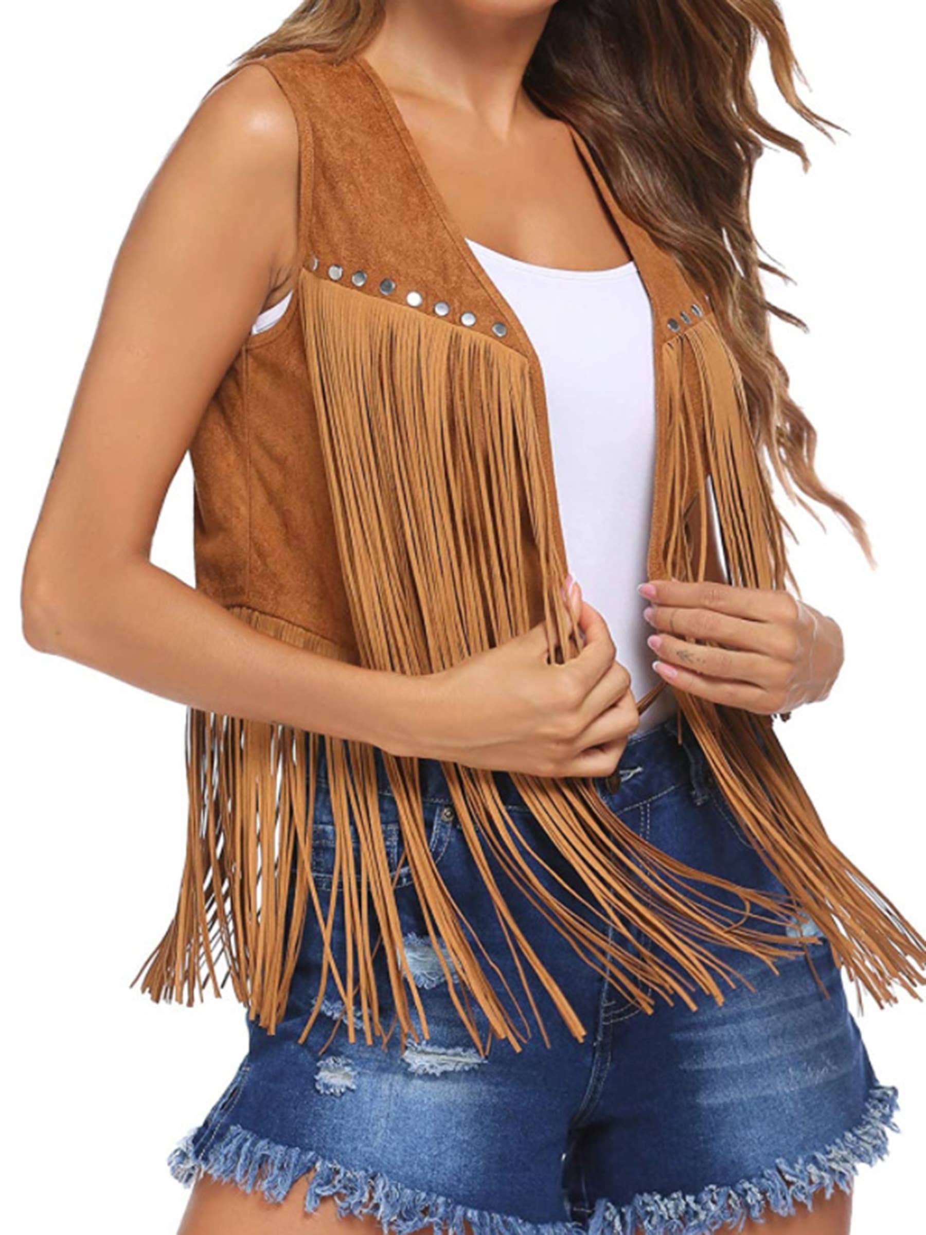 Buckleless Medium Length Vest - Brown