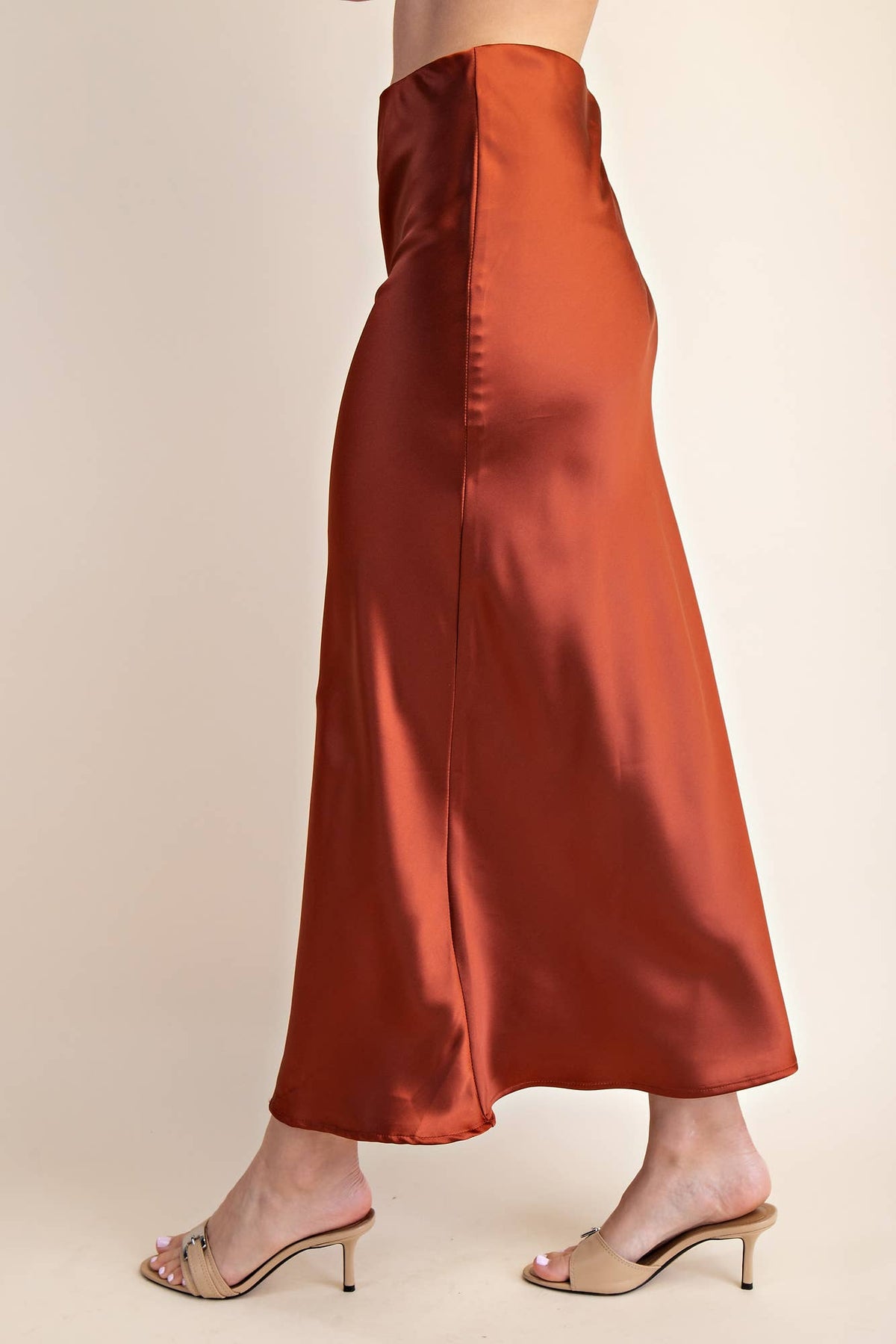 Glam Waist Elastic Band Midi Satin Skirt - Sienna
