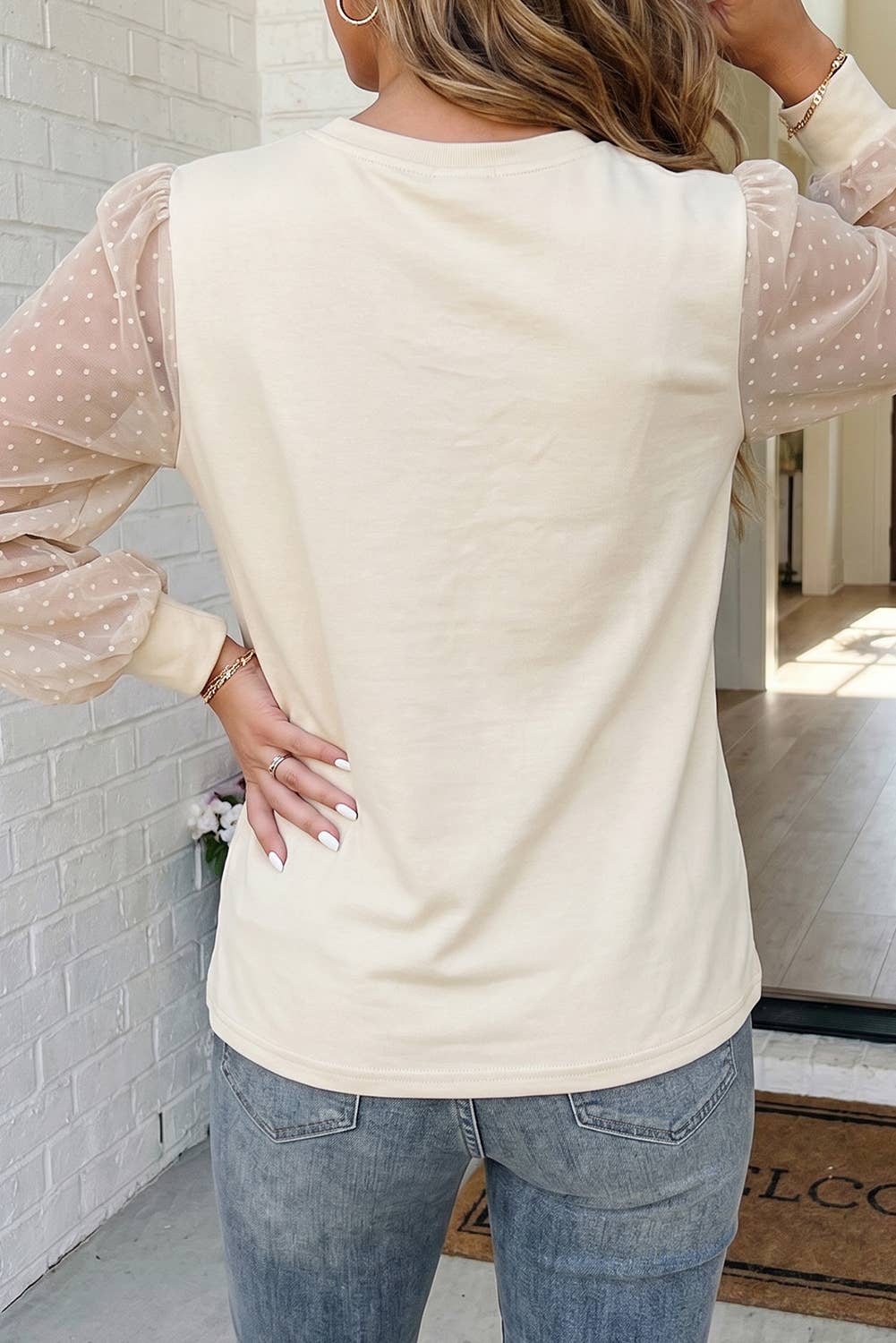 LA Society Las Polka Dot Bubble Sleeve Plus Size Blouse - Parchment