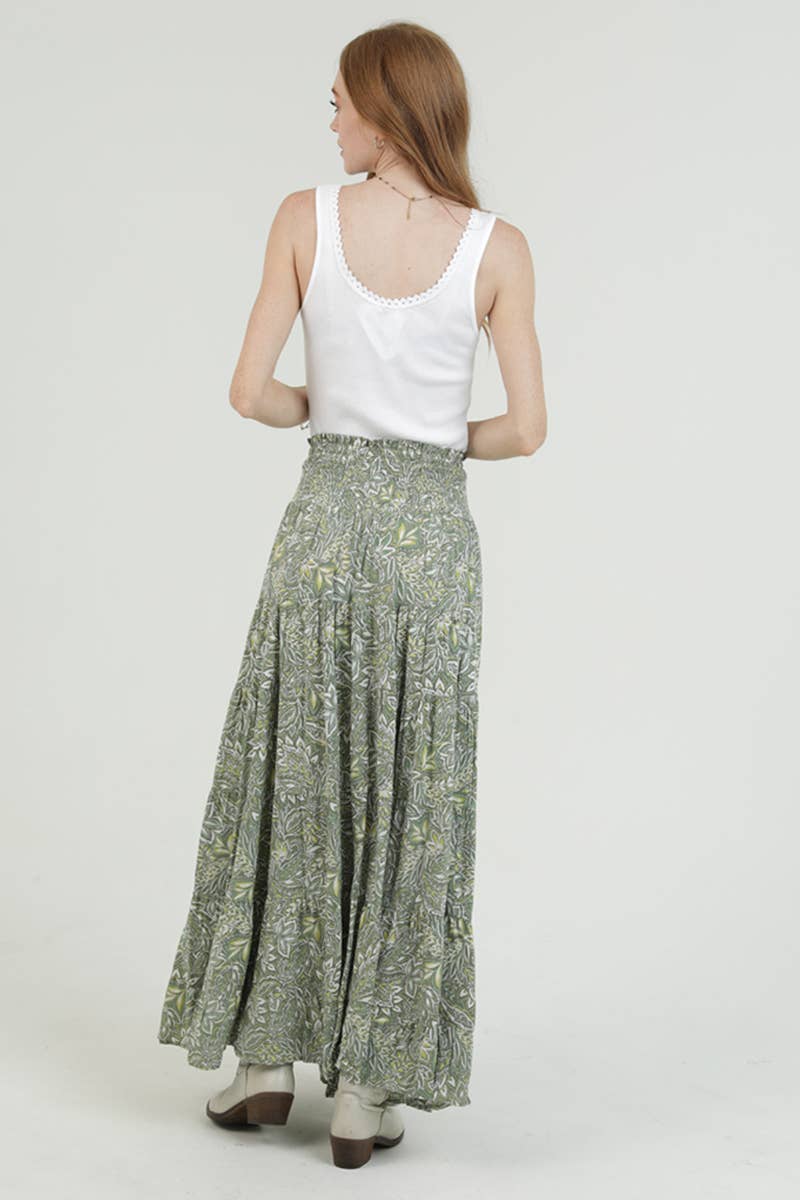 Angie Tiered Skirt with Smocked Waistband - Green