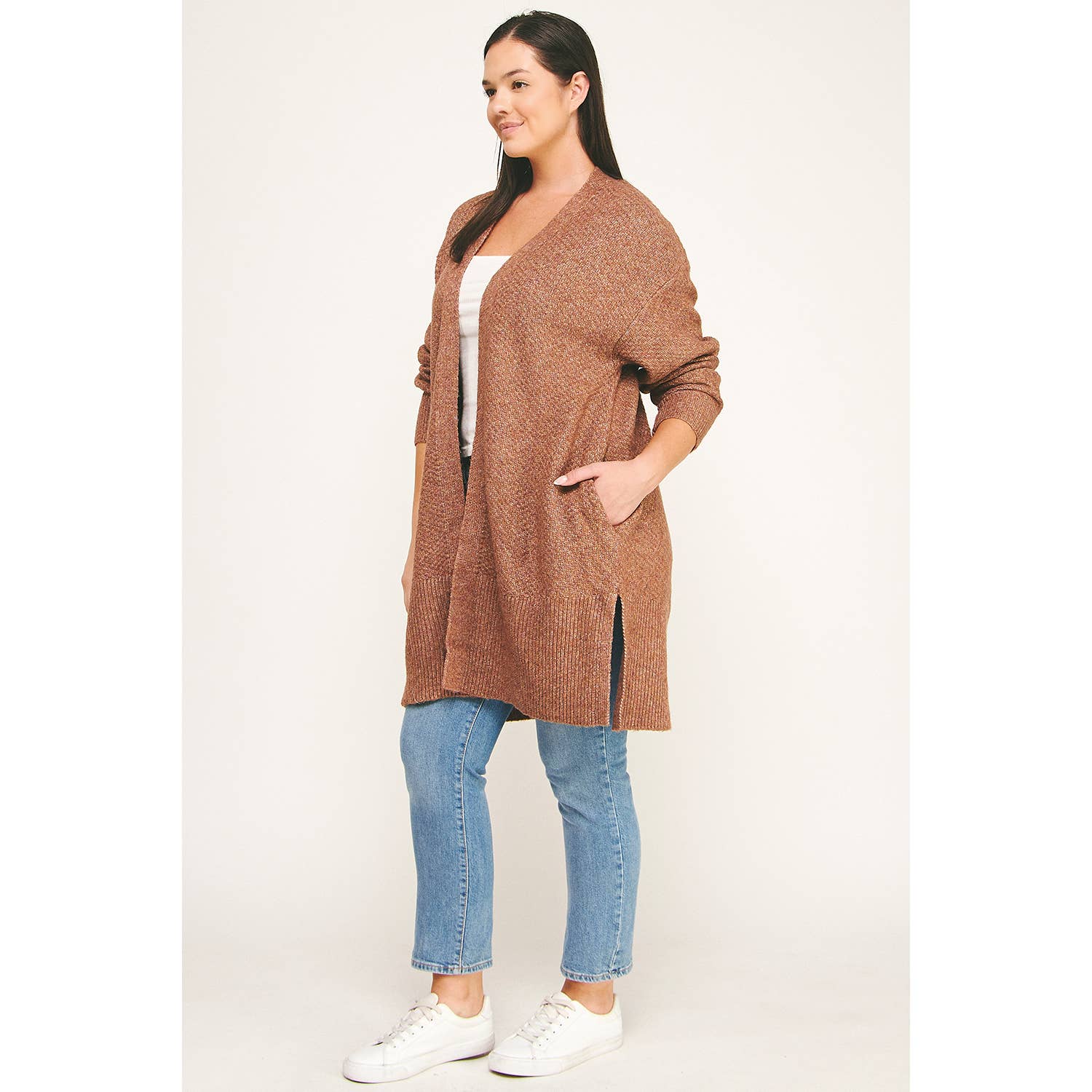 Winslow Collection Plus Size Cozy Confidence Long Cardigan - Brown