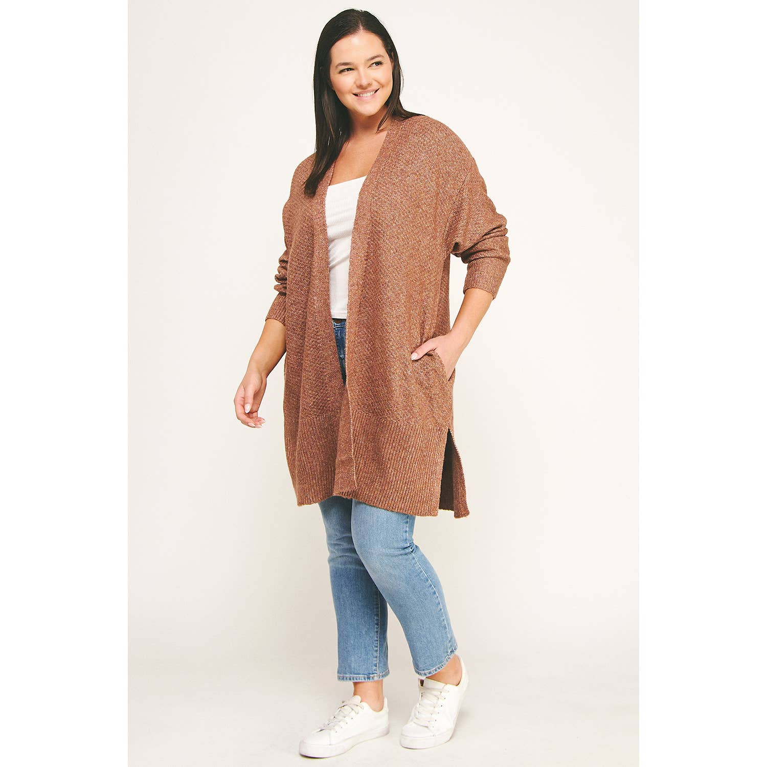 Winslow Collection Plus Size Cozy Confidence Long Cardigan - Brown