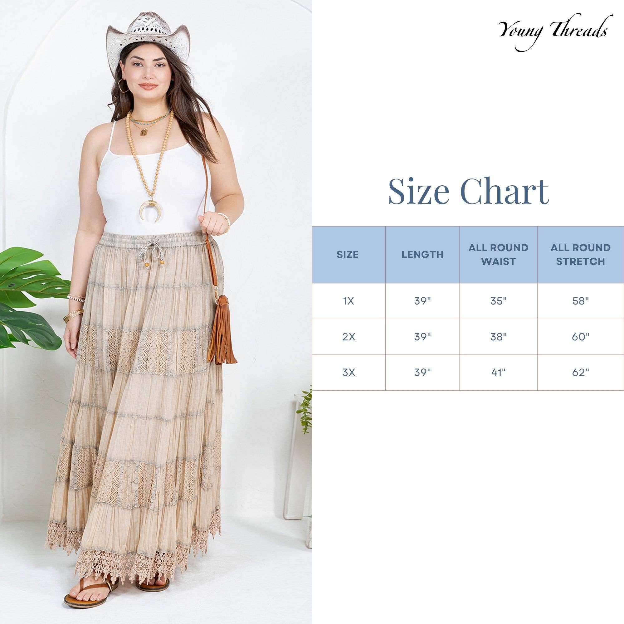 Young Threads 7 Tiered Crinkle Lace Patchwork Skirt with Pocket - Gravel