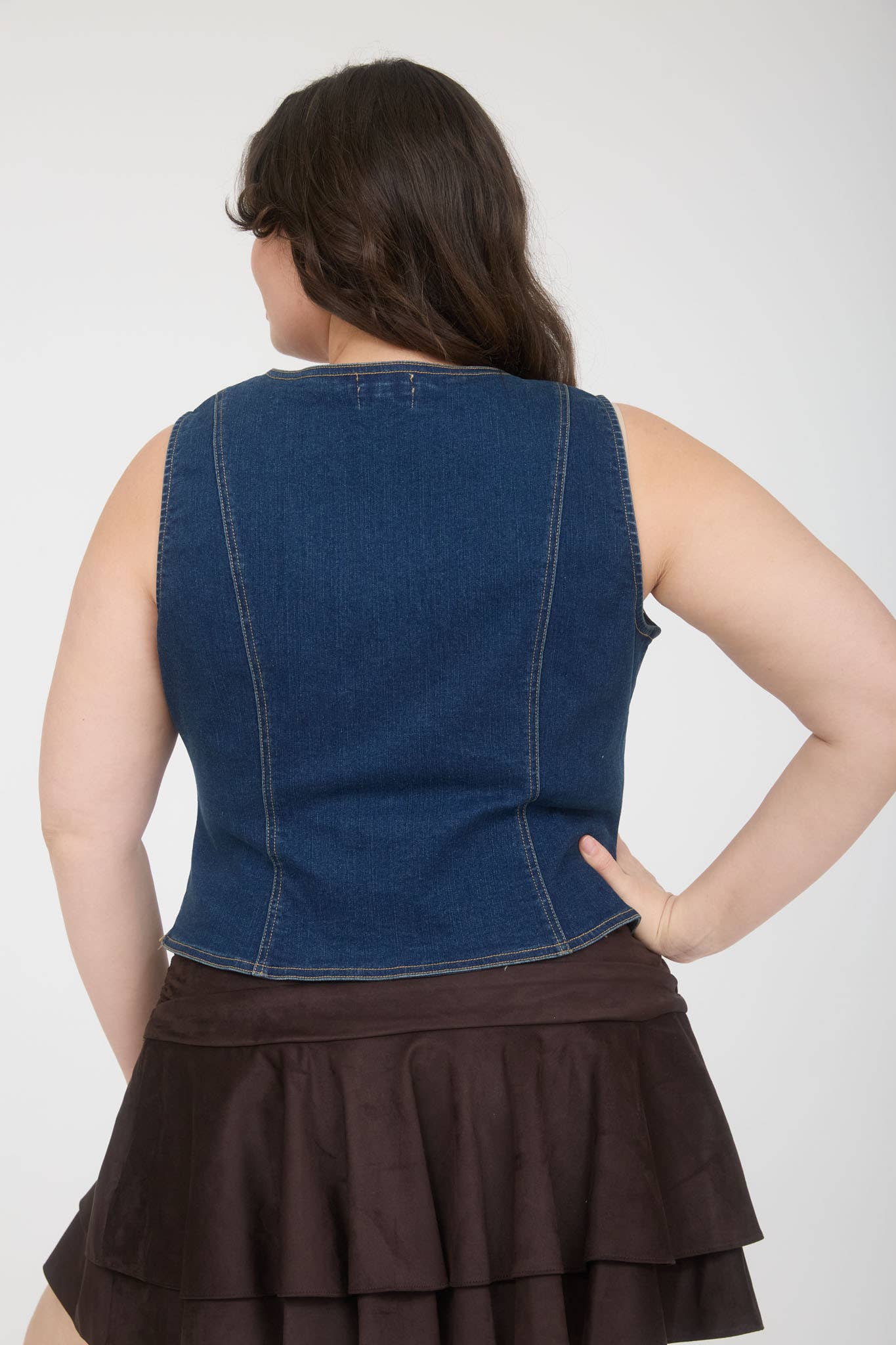 The Workshop Plus V Neck Sleeveless Button Down Denim Vest - Denim