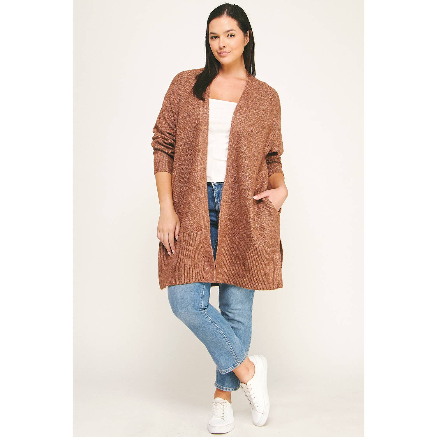 Winslow Collection Plus Size Cozy Confidence Long Cardigan - Brown