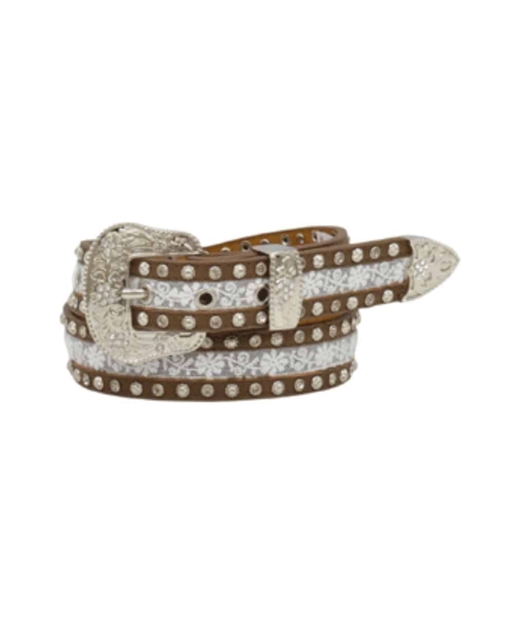 M&F Western Angel Ranch Girls Brown & White Lace Western Belt | Boots Etc