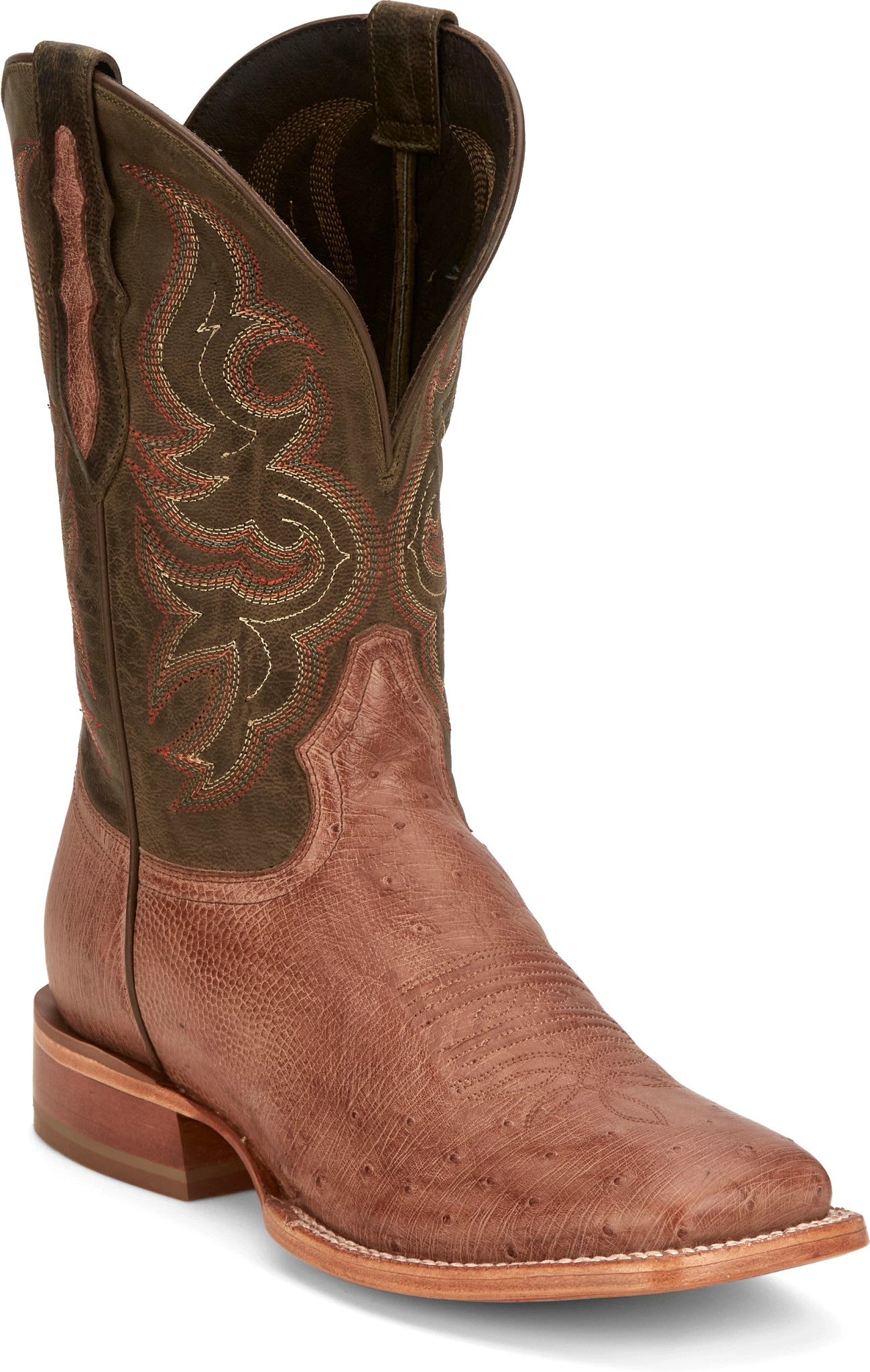 Tony Lama Men's 11" Avalos Antique Coffee Smooth Leather Ostrich Square Toe Western Boots