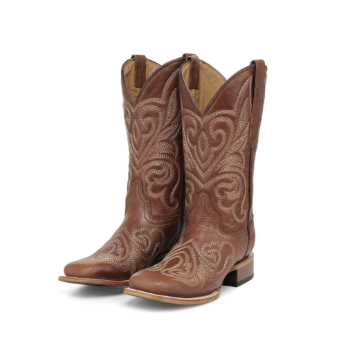Circle G Ladies Shedron Curved Embroidery Pattern Wide Sq. Toe - Shedron/Honey