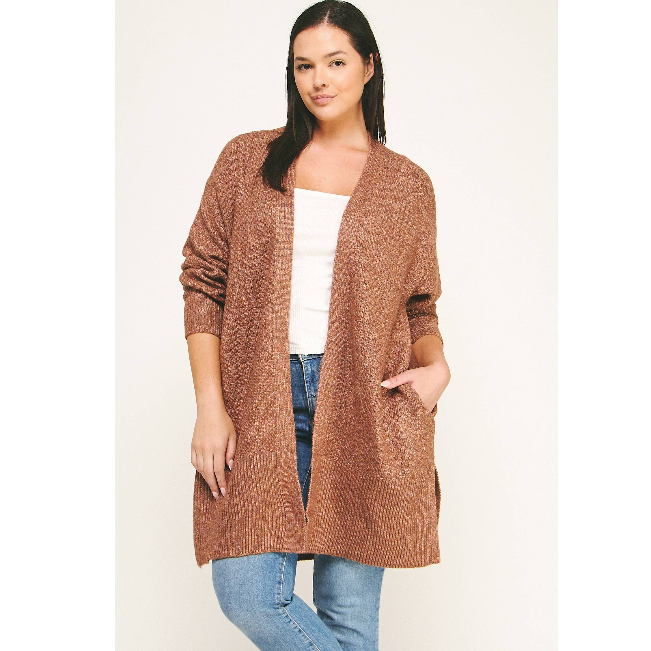 Winslow Collection Plus Size Cozy Confidence Long Cardigan - Brown